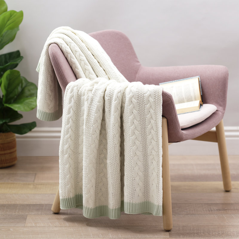 Eucalyptus Scented Light Gray Acrylic Cable Knit Throw Blanket