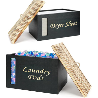 2 Pcs Wood Laundry Pods Container， Dryer Sheet Holder, Solid Pine Laundry Sheet Container Dispenser with Visible Window for Laundry Accessories, Farmhouse Decor for Laundry Room Refresh