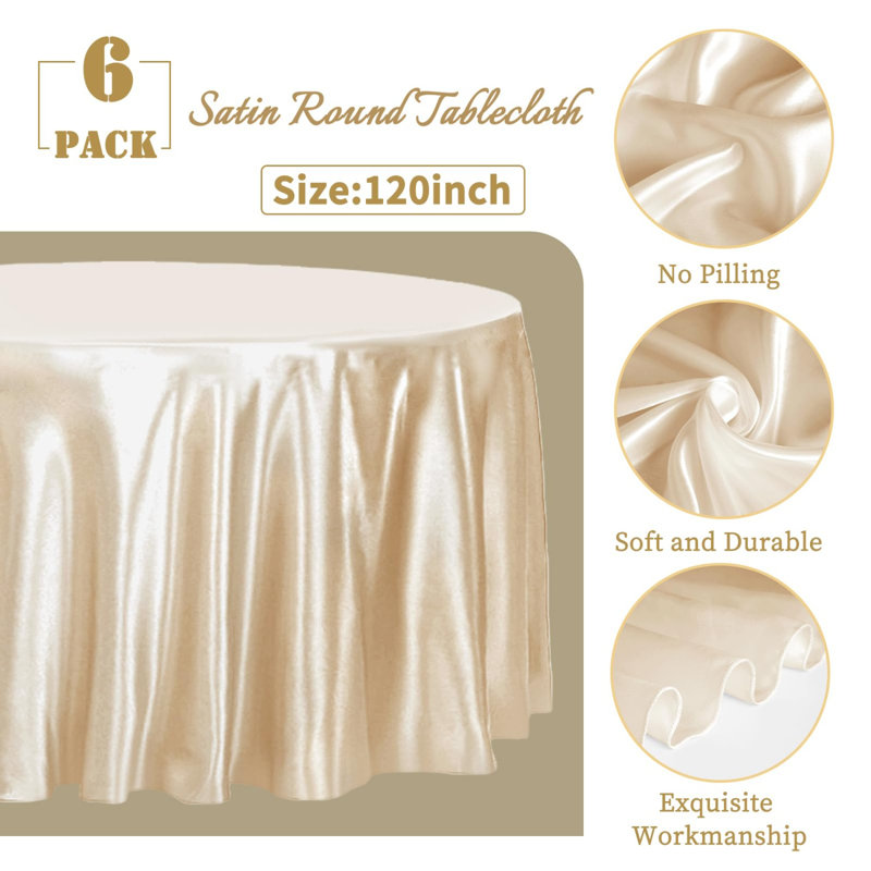 Paquet de 12 nappes en satin champagne 120 pouces - Nappe ronde soyeuse de qualité supérieure