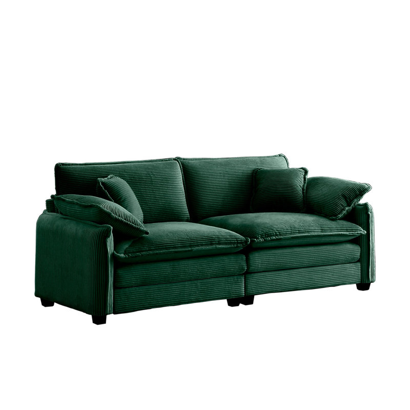 Canapé en velours côtelé 2 places avec 4 coussins, Vert