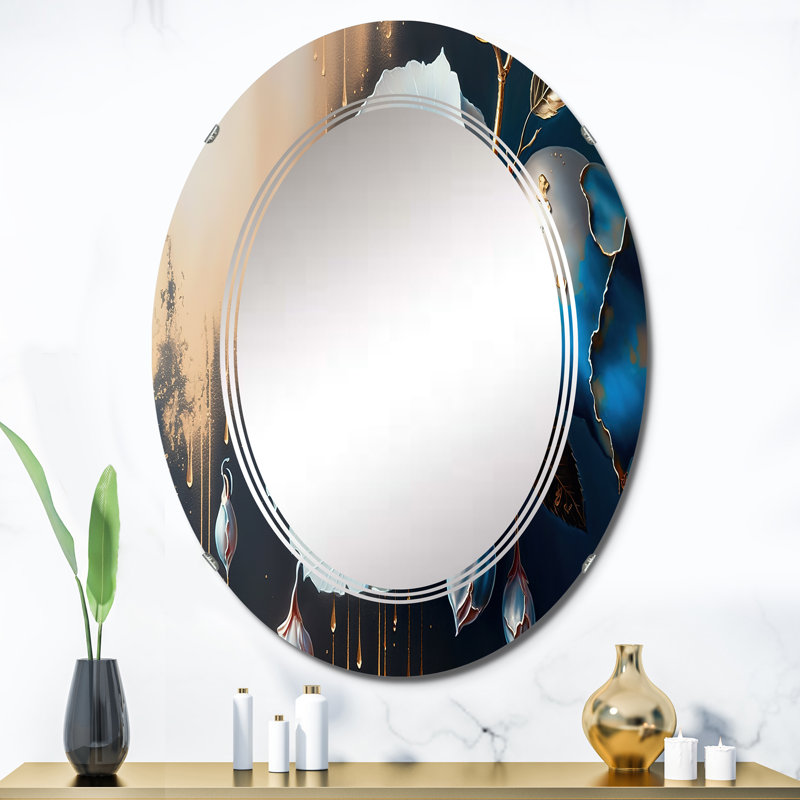 Vibrant Blue Camellia Flower I - Floral Camellia Wall Mirror, 36" x 24"