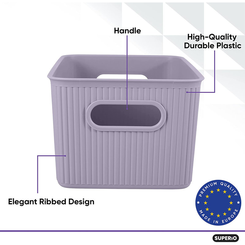 Small Lilac Purple Ribbed Plastic Storage Bin