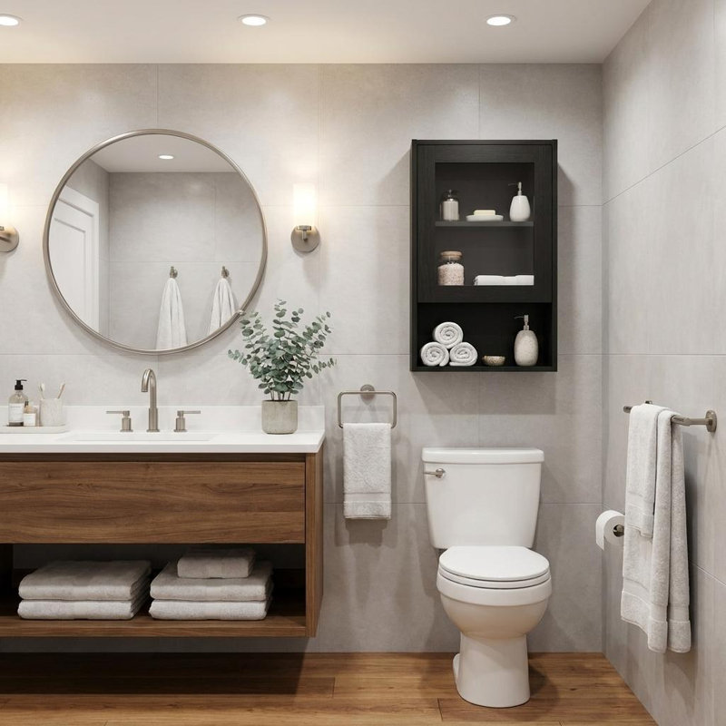 15" Black Wood Floating Bathroom Vanity