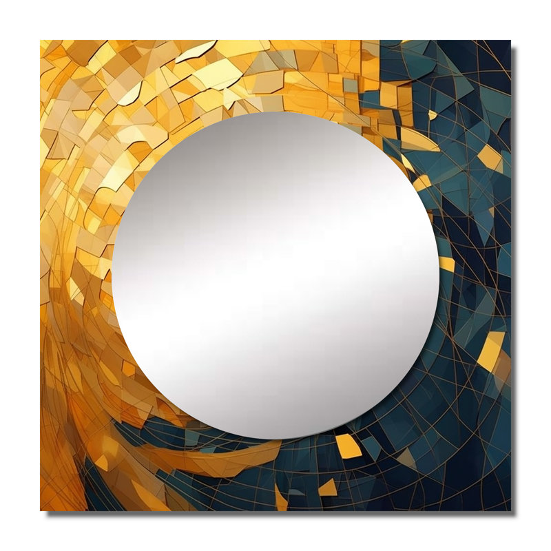 Annalya - art mural miroir carré cubique doré et noir Visions VI Cubism, 36 po x 36 po