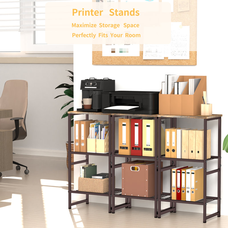 Smita 16.14'' W Steel Heavy Duty Storage Rack with Printer Stand, Brown
