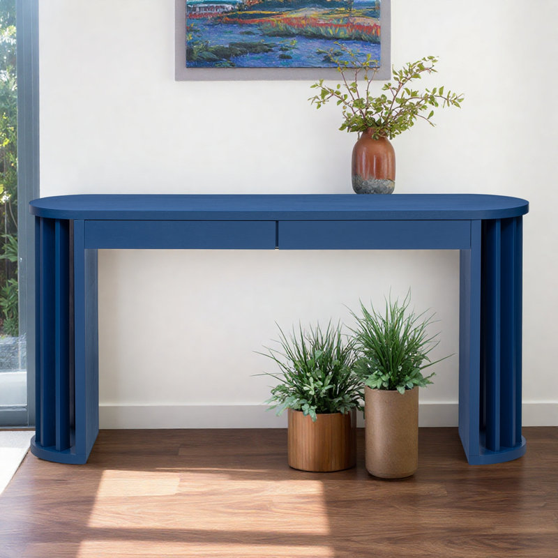59" Storage Console Table, Entryway Table with 2 Drawers, Navy Blue