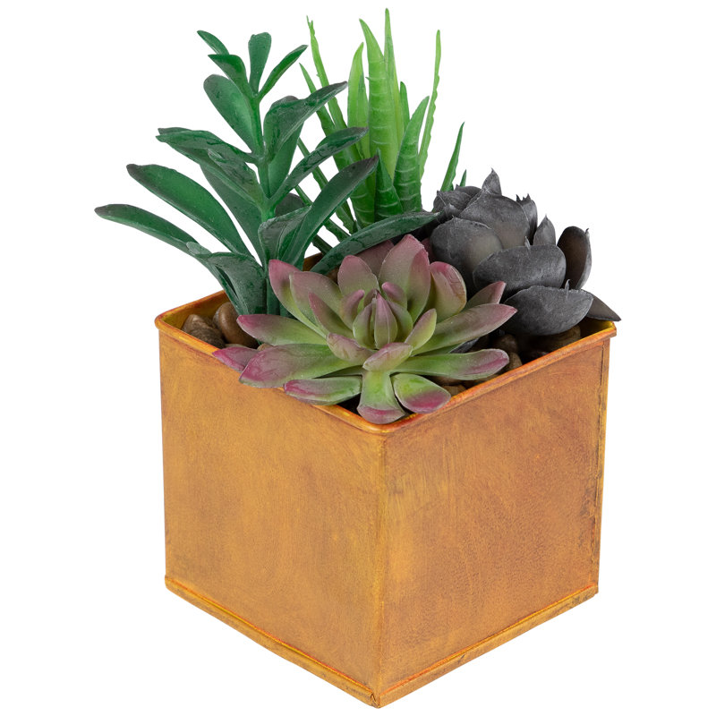 7" Copper Potted Artificial Mixed Succulent Arrangement