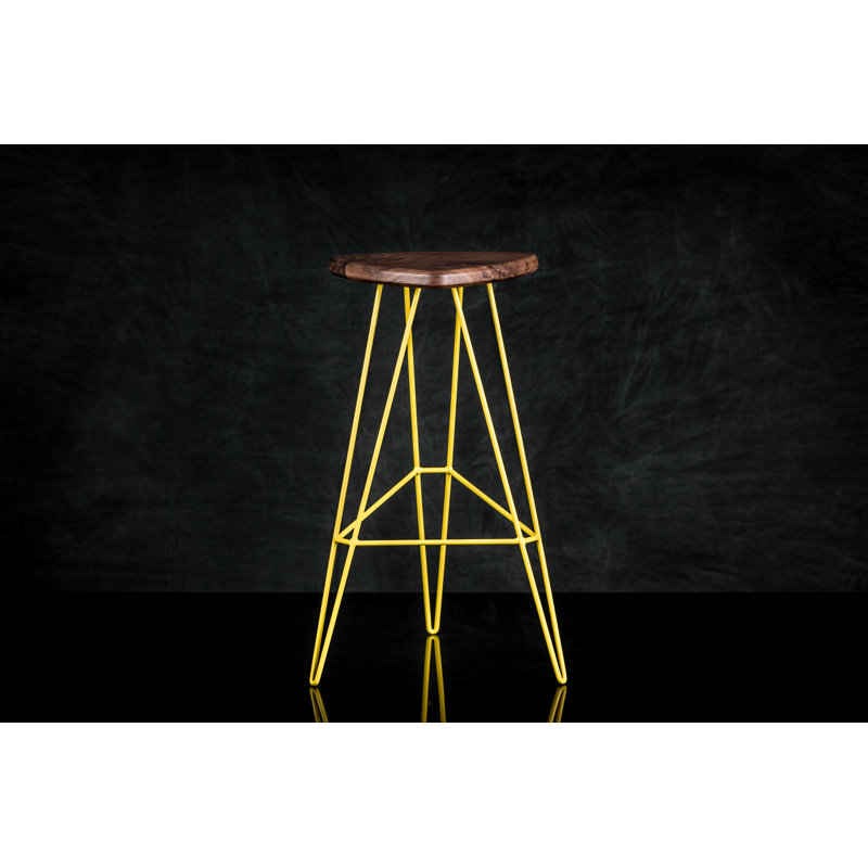 Madison Counter Stool with Metal Frame, Yellow, American Walnut, Bar Stool (30" Seat Height)