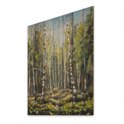 Paysage de bois vert forêt - Panneaux d'art mural traditionnels en bois - Bois de pin naturel