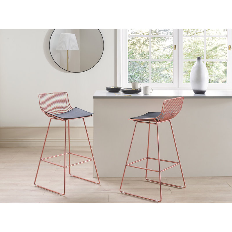 Caillier Upholstered Counter Stool with Metal Frame, Rose Gold