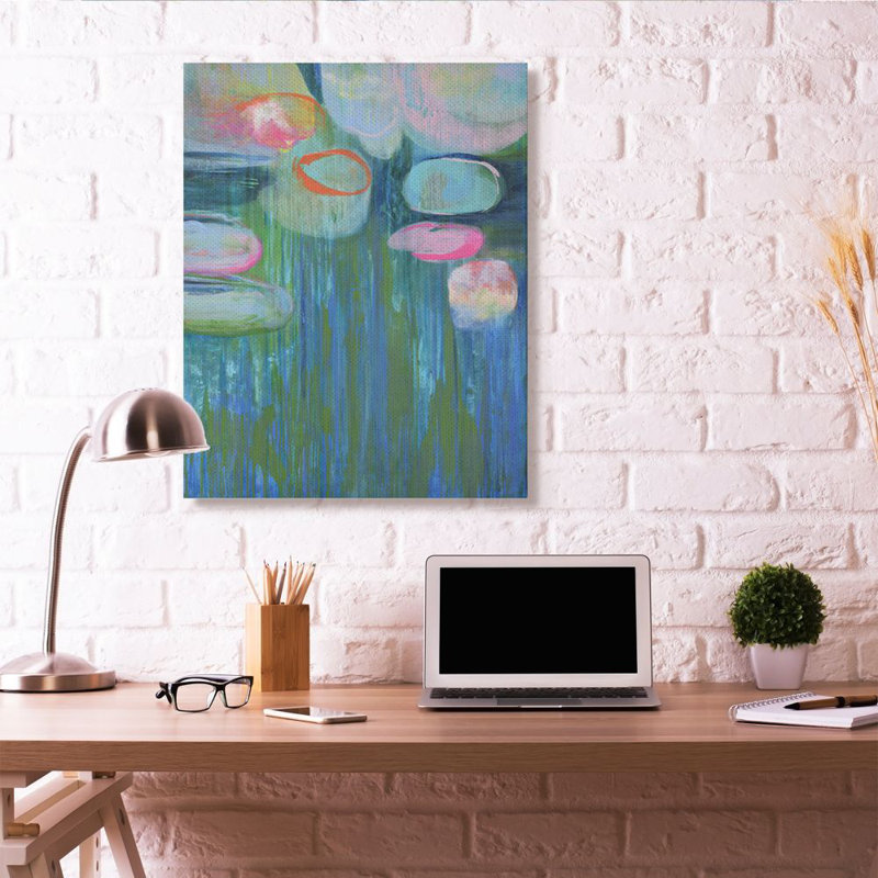 «Pond Lily Pads Green Blue Abstract» par Third and Wall - reproduction d'art, Toile tendue, H 48 po x l 36 po