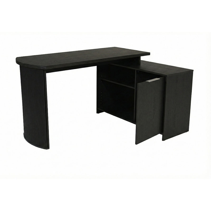 L-Shaped Credenza Desk, Black 