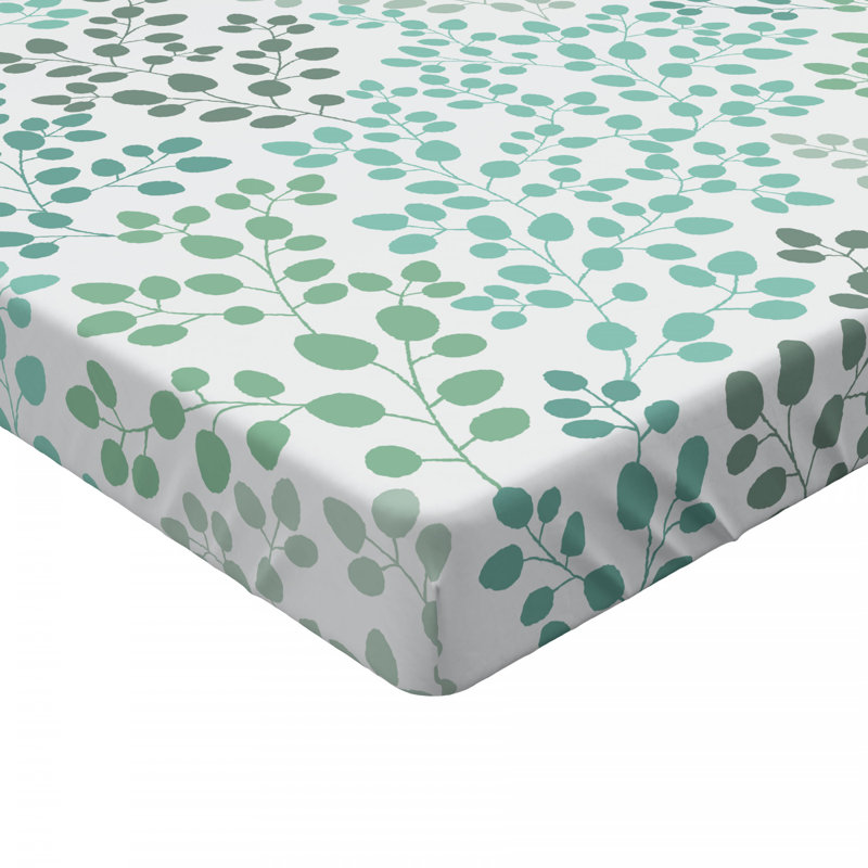 Microfiber Floral Fitted Sheet, Twin Fitted Sheet, Green Leaf Floral