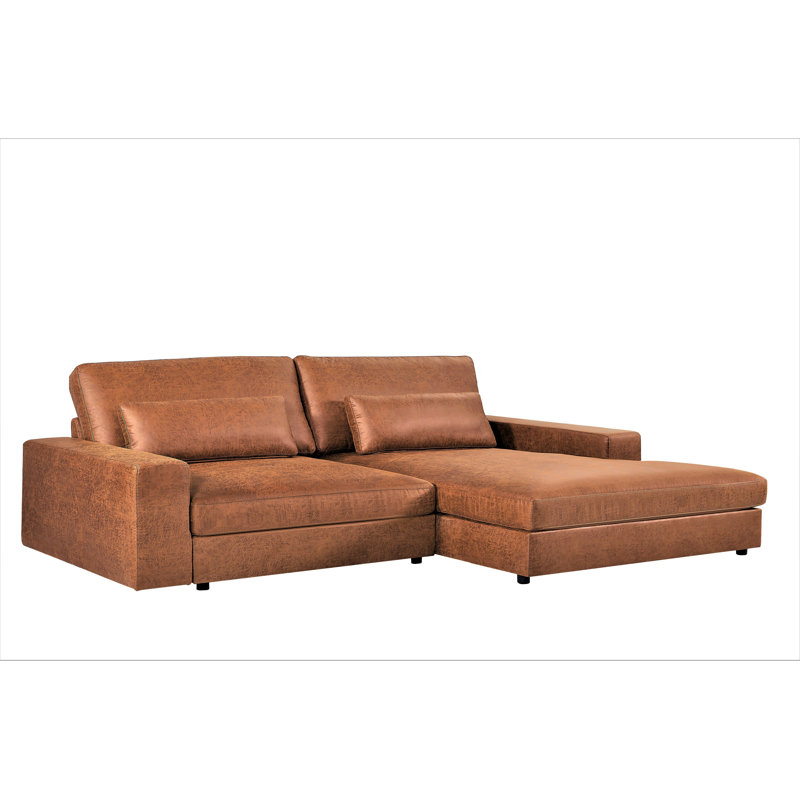 Faux Leather L-Shaped Sectional, Brown, Right Hand Facing