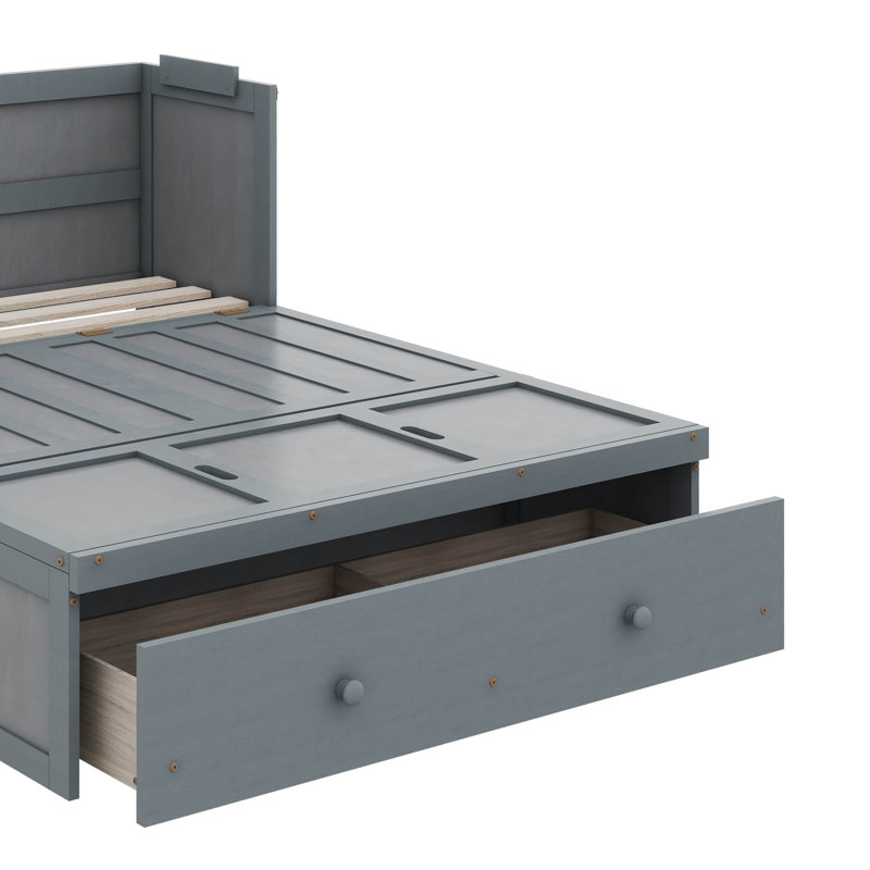 Lit escamotable avec tiroir de rangement intégré, gris, Double