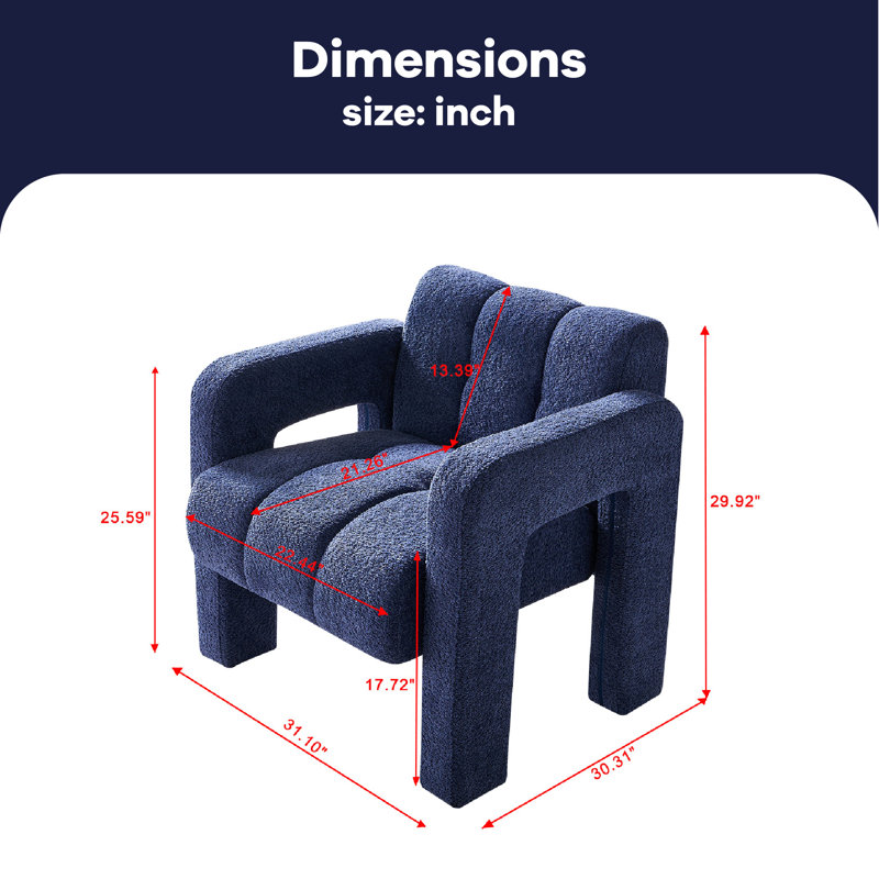 Chaise d'appoint pratique et large rembourrée, Polyester bleu marine