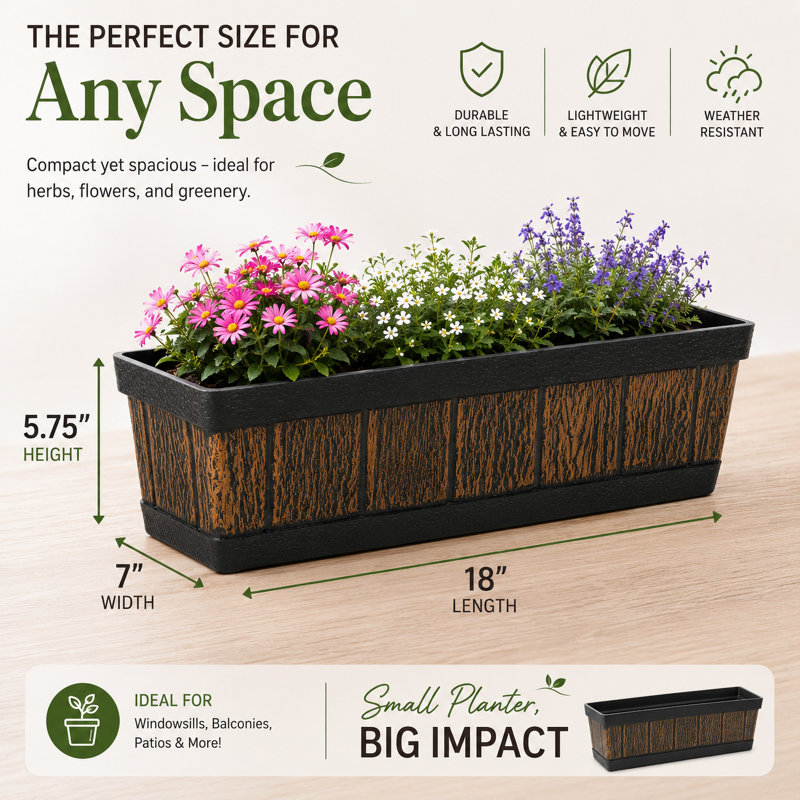 Boîte à fleurs en plastique Sesser, H 5,75 po x l 18,50 po x P 7 po