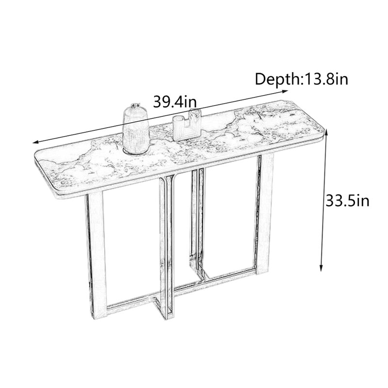 Table de hall d'entrée italienne de luxe, H 33,5 po x l 39,4 po x P 13,8 po, Ivoire blanc