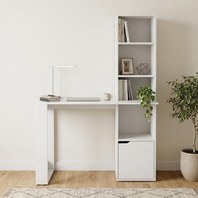 Bureau d'ordinateur sur piédestal en bois blanc de 99 cm