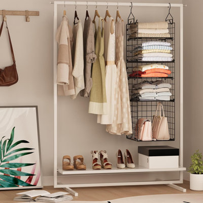 Adjustable Hanging Closet Shelves – 5-Tier Heavy Duty Metal Storage Baskets – Easy Installation, Foldable Design for Home Organization