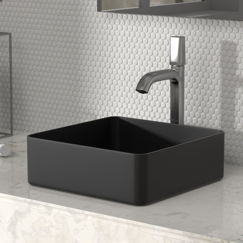 16" Melamine Square Countertop Bathroom Vanity Vessel Sink(Drain not Included), Matte Black