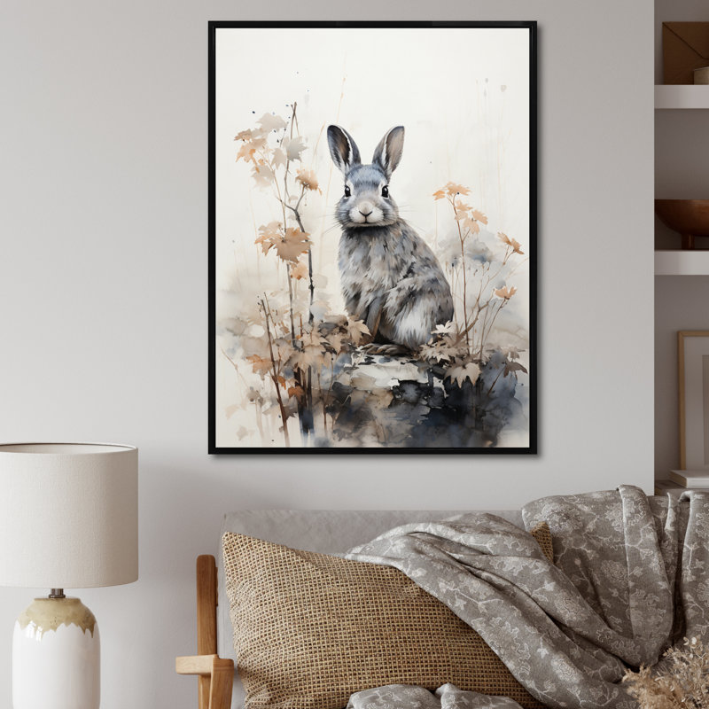 «Tomiris Asian Art Rabbit Sumi III», reproduction sur toile, H 32 po x l 24 po x P 1 po, Cadre flottant noir
