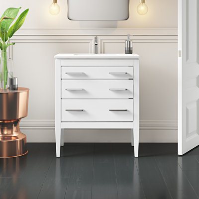 Merary 29.125'' Single Bathroom Vanity with Quartz/Ceramic Undercount Sink Top