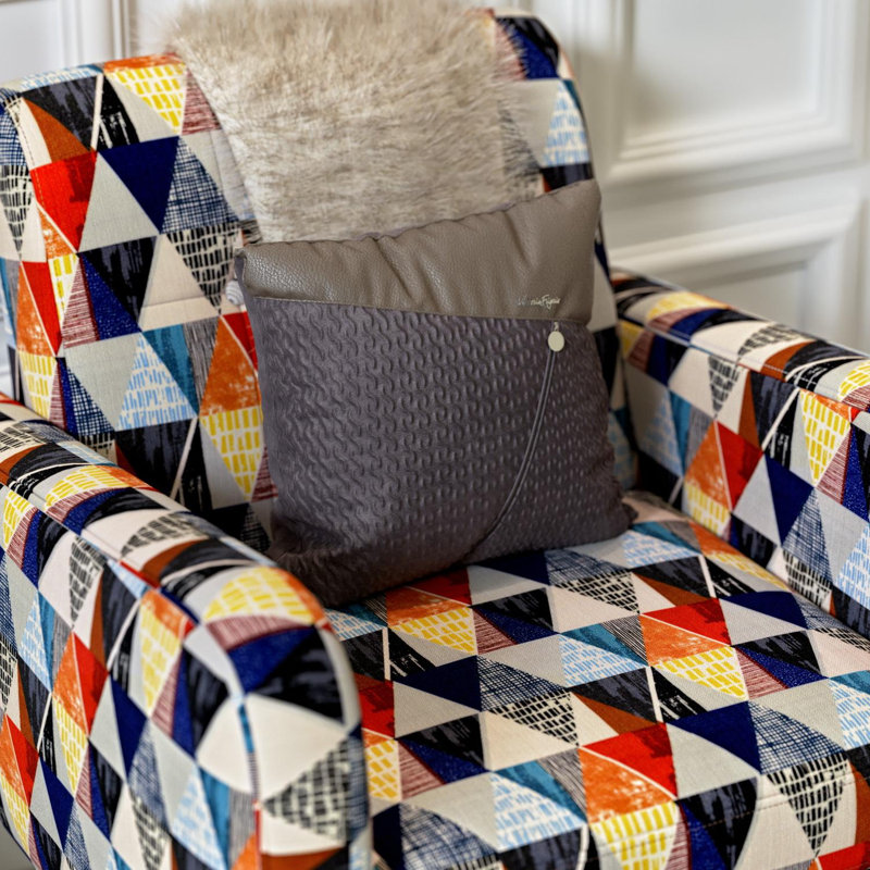 Fauteuil l 29,9 po Davalt, Tissu à losanges bleu marine / gris