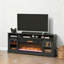 Console télé avec foyer électrique, rangement ouvert et armoires latérales