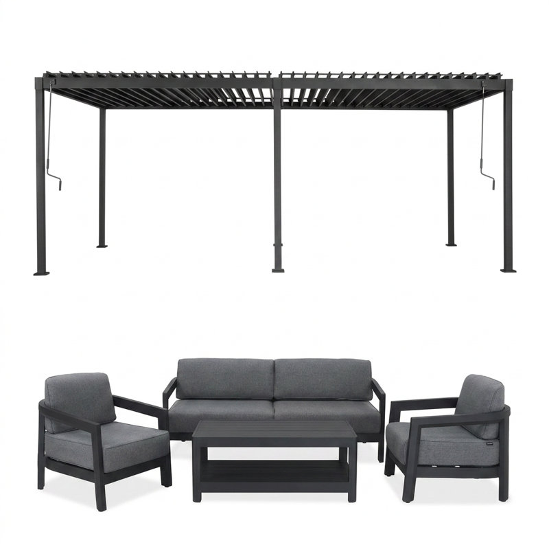 111S Louvered Pergola & 4-Piece Conversation Set — Complete Outdoor Living Bundle