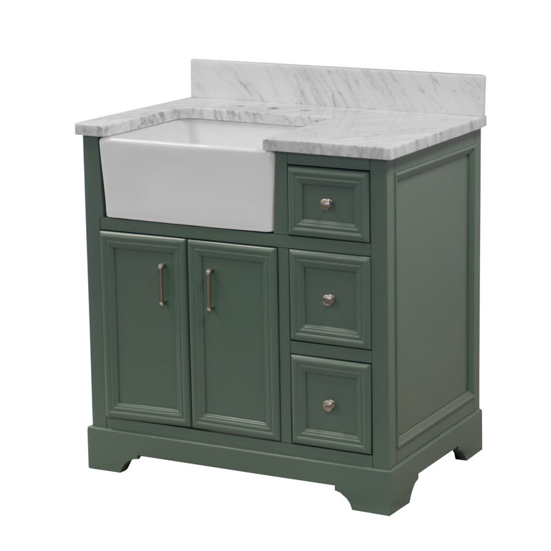 Ensemble de meuble-lavabo simple 36 po Emiliano, Marbre de Carrare, Sauge vert