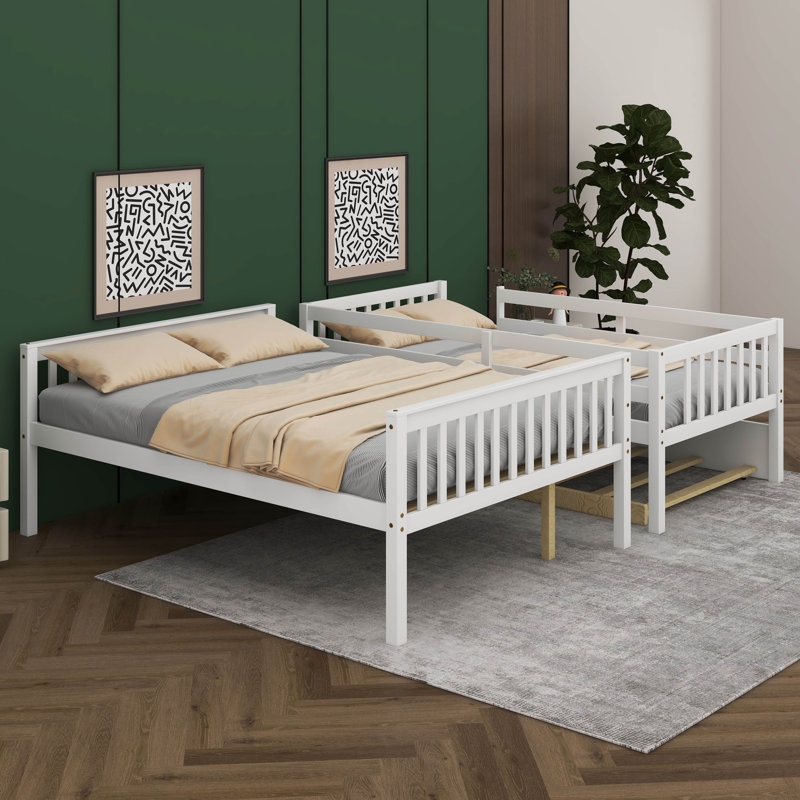  Keirlyn Twin Over Full Rubber Wood Bunk Bed With Trundle,  Convertible Bed, With Twin Size Trundle, White