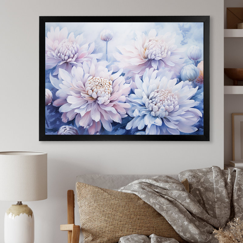 «Enchanting Chrysanthemums Flowers», reproduction sur toile, Cadre simple noir, H 16 po x l 32 po x P 1 po