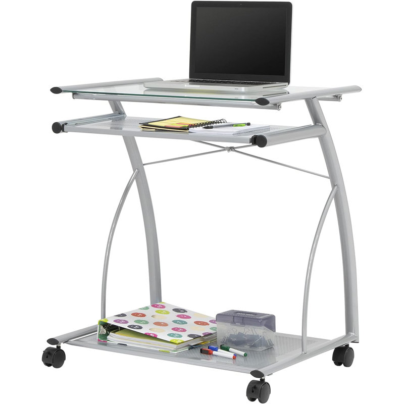 L-Shaped Compact Computer Desk With Sliding Keyboard Tray And Mobile Casters For Home Office