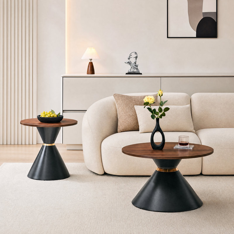 2 - Piece Living Room Table Set, Brown Wood, Black