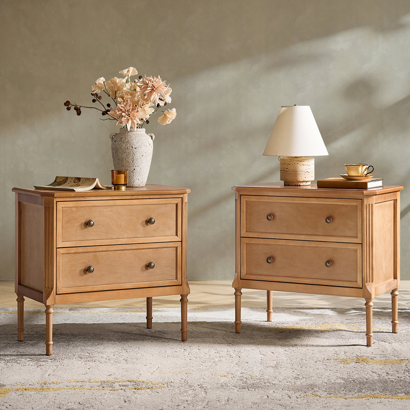 Poston Transitional 28''W 2 Drawer End Table with Charging Station and Simple Assembly, Teak