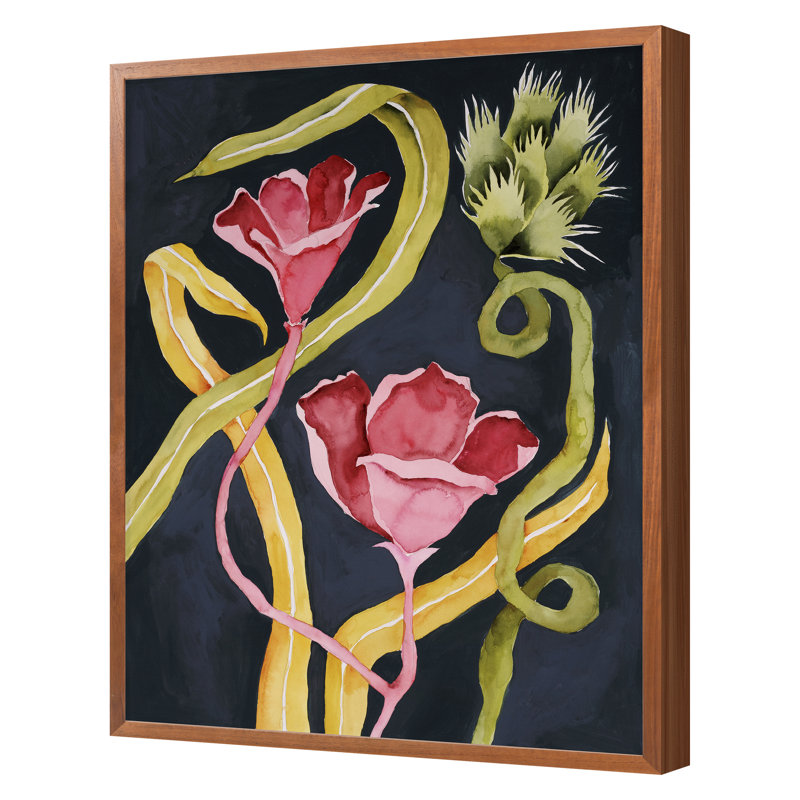 «Wild Florals on Indigo» par Judith Bigham - impression d'un seul cadre, H 39 po x l 31 po