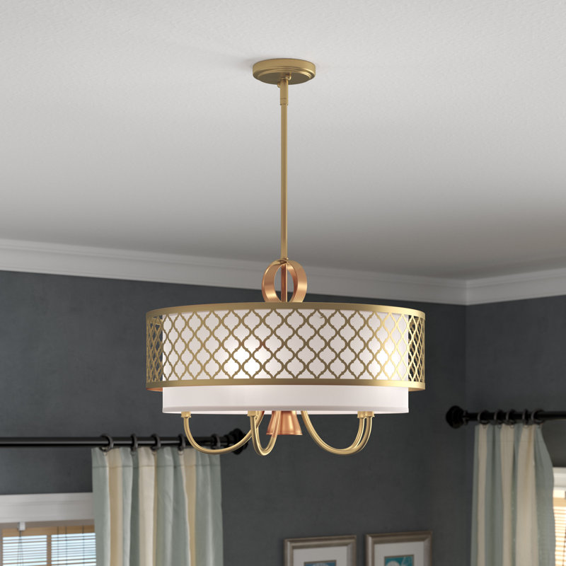 Mance 5 - Light Steel Dimmable Drum Chandelier, Soft Gold