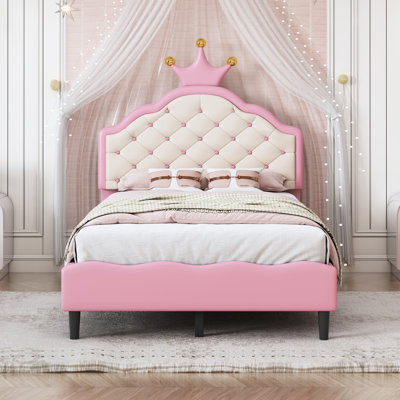 Lit princesse en cuir PU avec tête de lit capitonnée