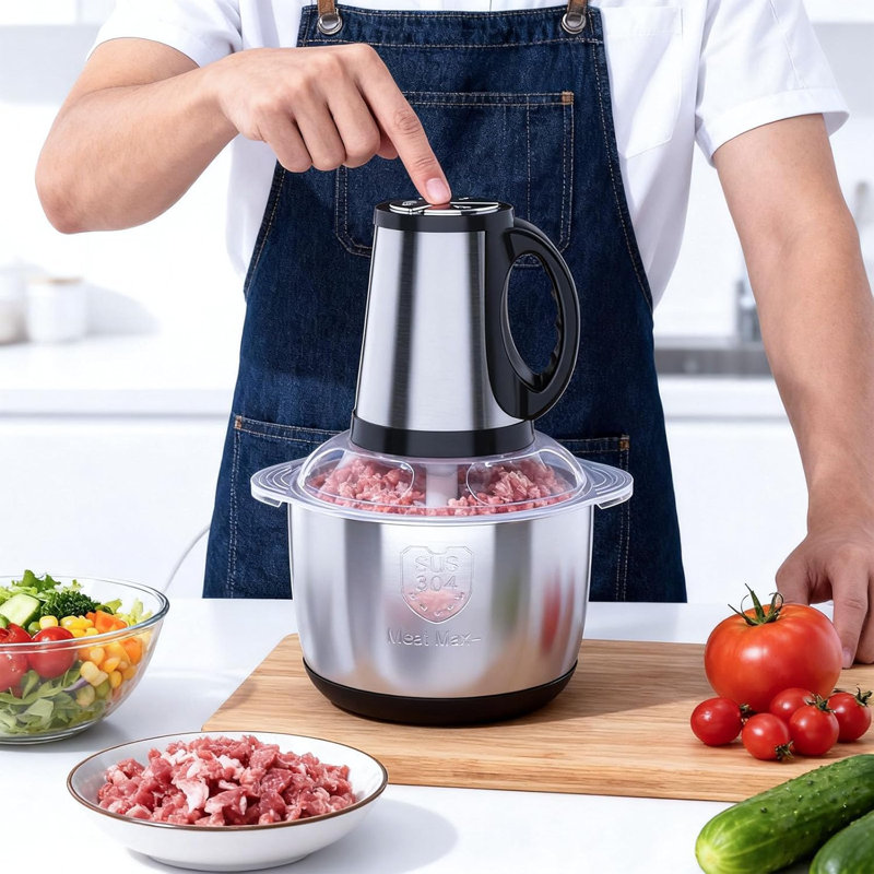 Hachoir à viande en acier inoxydable, hachoir électrique 5L avec contrôle à 3 vitesses, transformateur de viande et de légumes de 400 W avec une seule lame