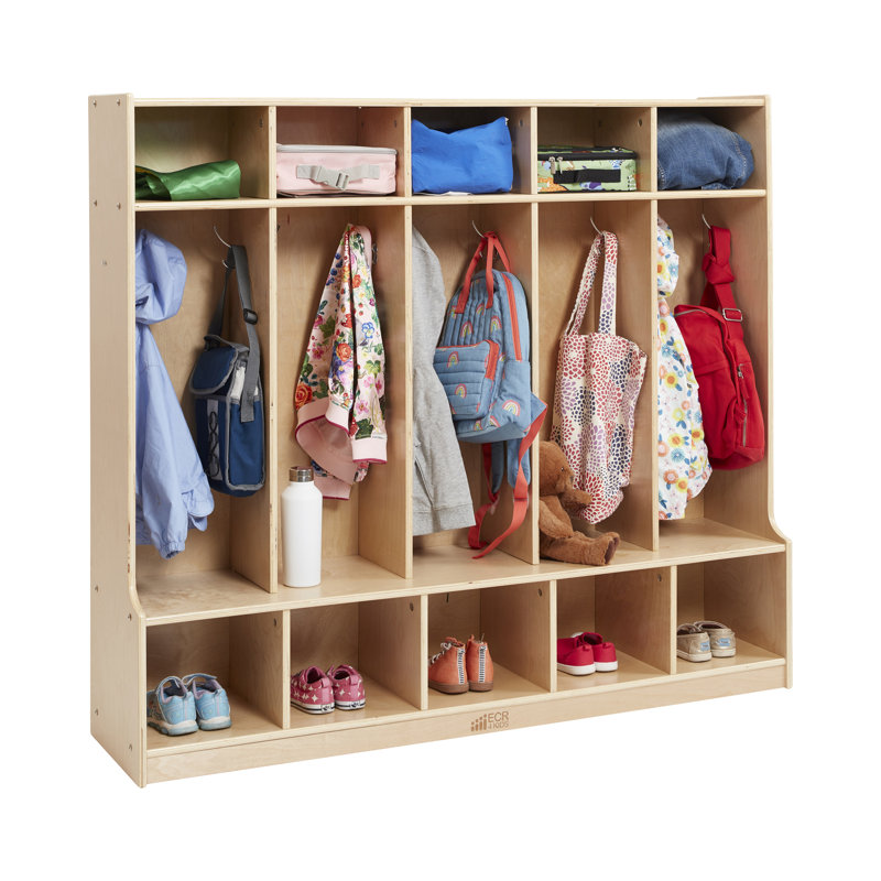 Natural Birch 5-Section Coat Locker with Bench