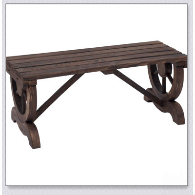 Charming 2-Person Wooden Garden Bench with Wagon Wheel Design for Outdoor Seating and Decorative Appeal