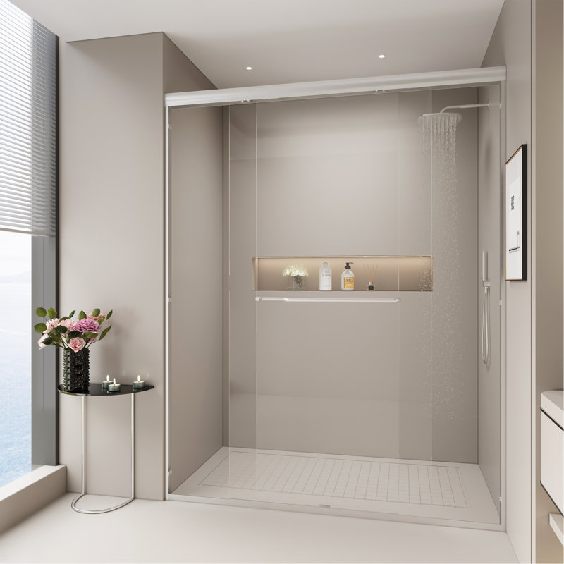 56-60 In. W X 72 In. H Double Sliding Shower Door, Semi-Frameless Bypass Bathroom Sliding Door With 1/4" (6Mm) Tempered Glass For Walk-In Shower