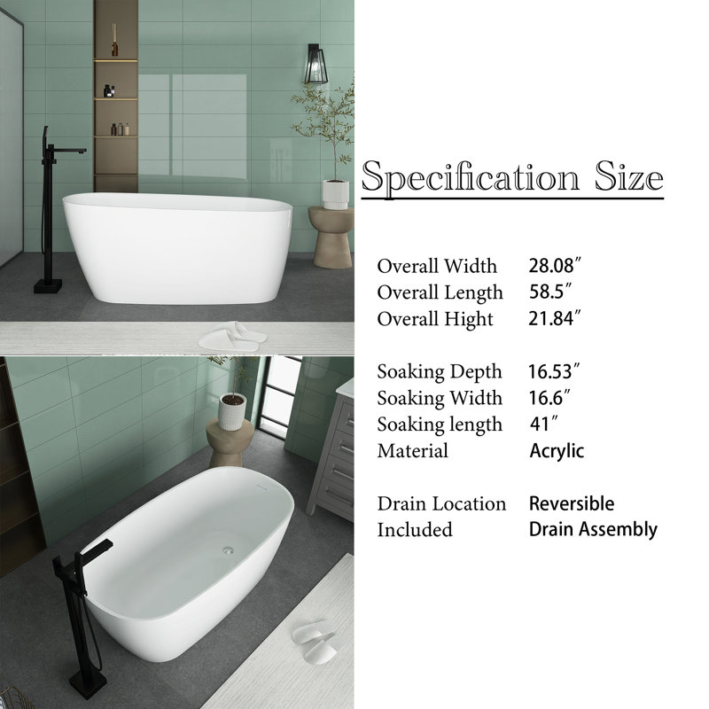 x Freestanding Soaking Plastic / Acrylic Bathtub, White