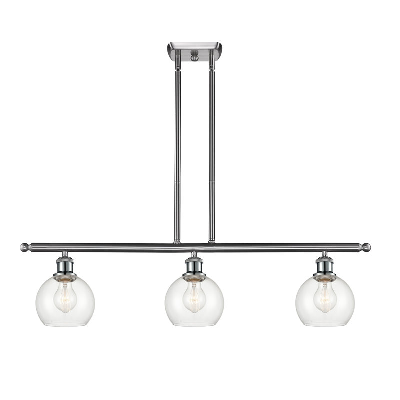 Luminaire suspendu linéaire à 3 lumières pour îlot de cuisine Cindi, Transparent, Nickel satiné brossé