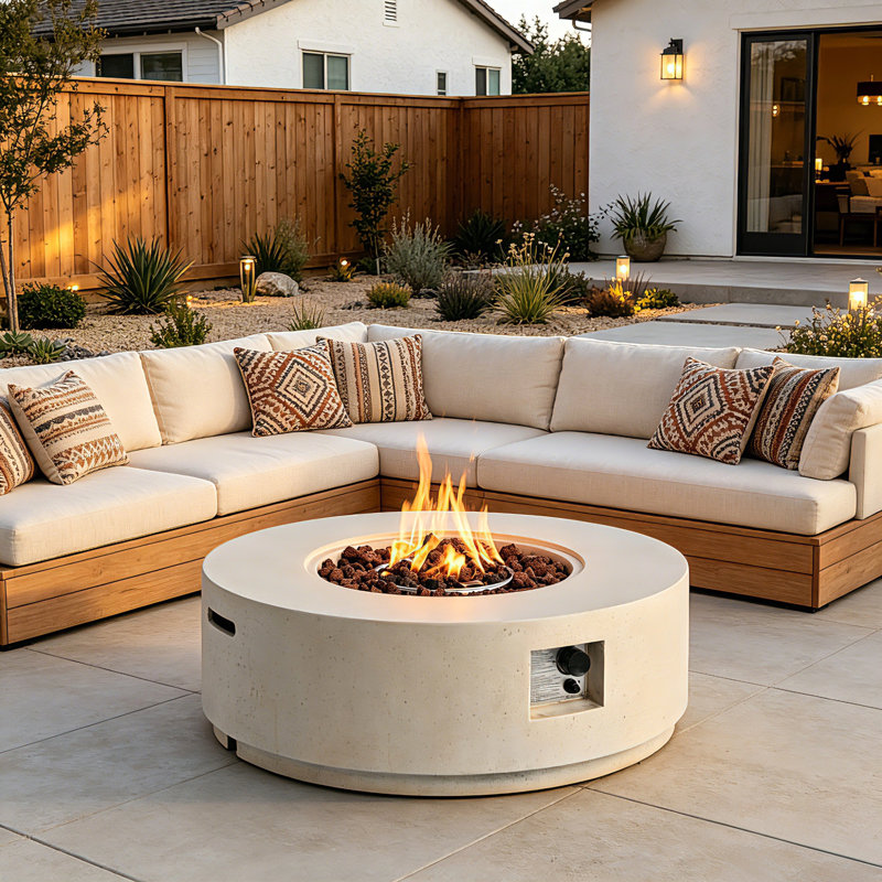 38" Round Propane Fire Pit, 50,000 BTU Outdoor Gas Fire Pit With MGO Stone-Look, Steel Burner, Adjustable Flame, Waterproof Cover & Lava Rocks