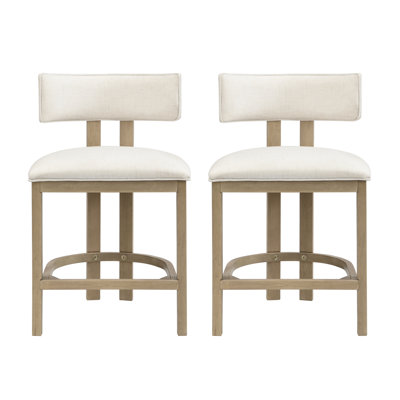 Ensemble de 2 tabourets de comptoir en tissu beige contemporain