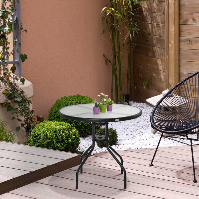Marchese Round Metal Outdoor Dining Table With Umbrella Hole , 80cm cm W 80cm cm D