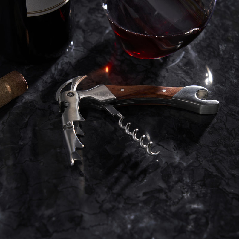 Oversized Stainless Steel Corkscrew with Polished Wood Handle