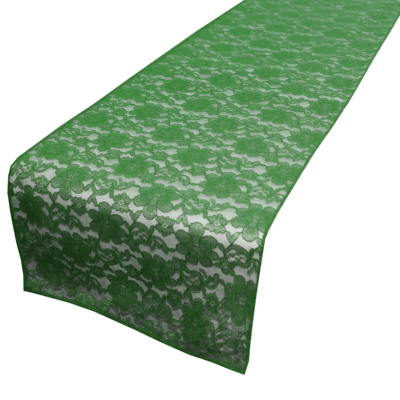 Bagdonas Floral Lace Table Runner, 12" W x 144" L, Hunter Green